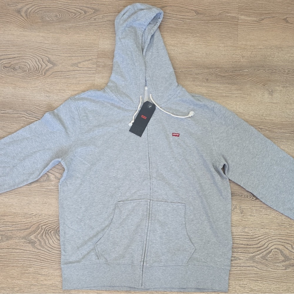 Levi's Men's Gray Full Zip Fleece Cotton Hoodie w/ Pockets Logo Size L